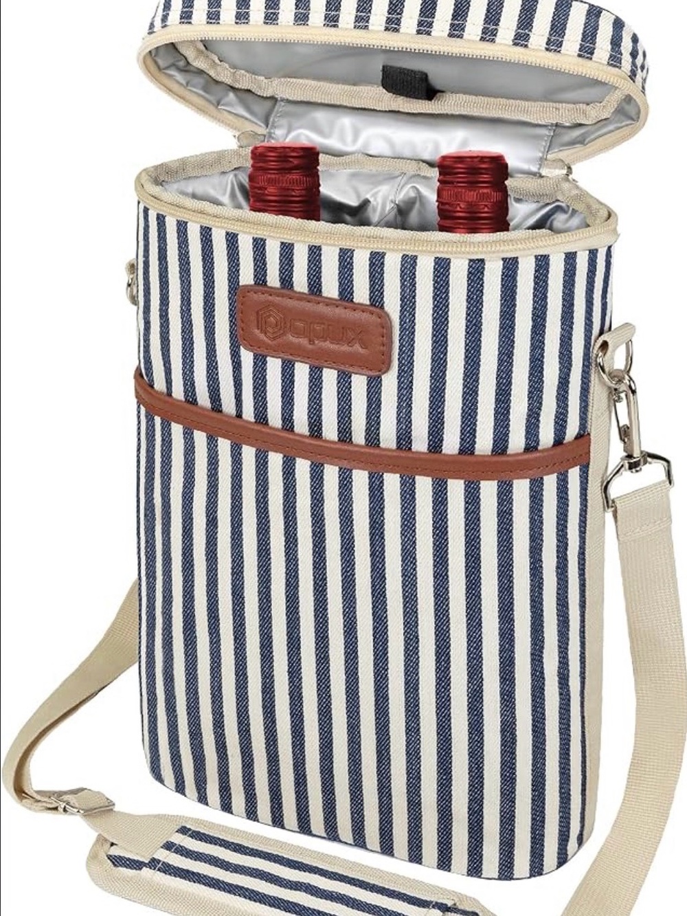 Striped Insulated Bottle Carrier Crossbody Bag - Unbranded